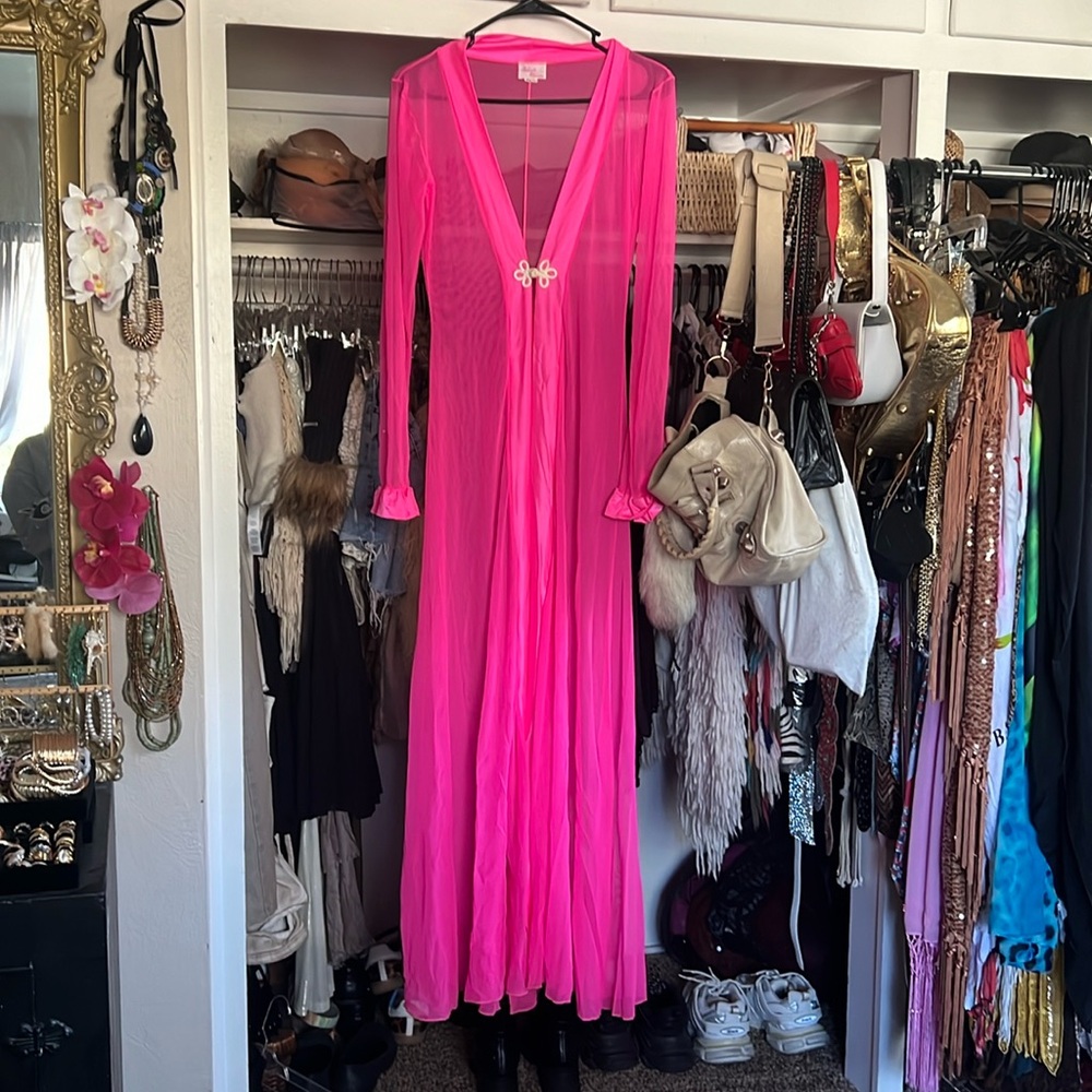 Delicate Illusions Hot Pink Barbie Mesh Robe Mumu Duster